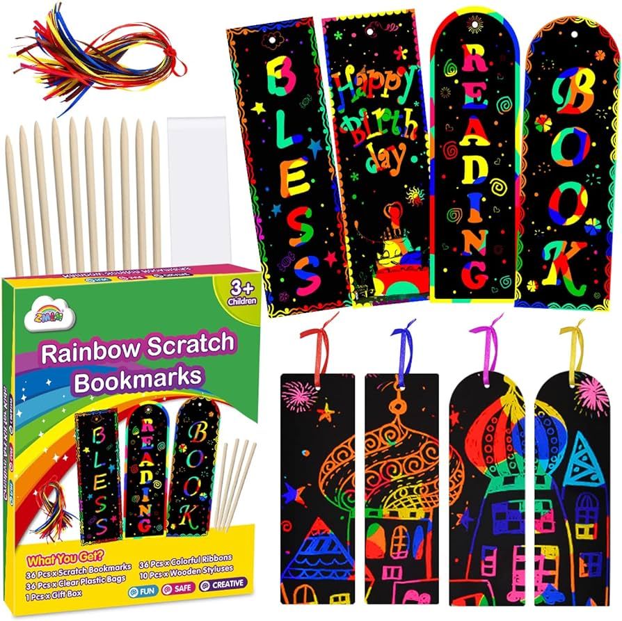 Amazon.com: ZMLM Scratch Bookmarks Christmas Gift for Kids: 36 Set Rainbow DIY Scratch Paper Art ... | Amazon (US)
