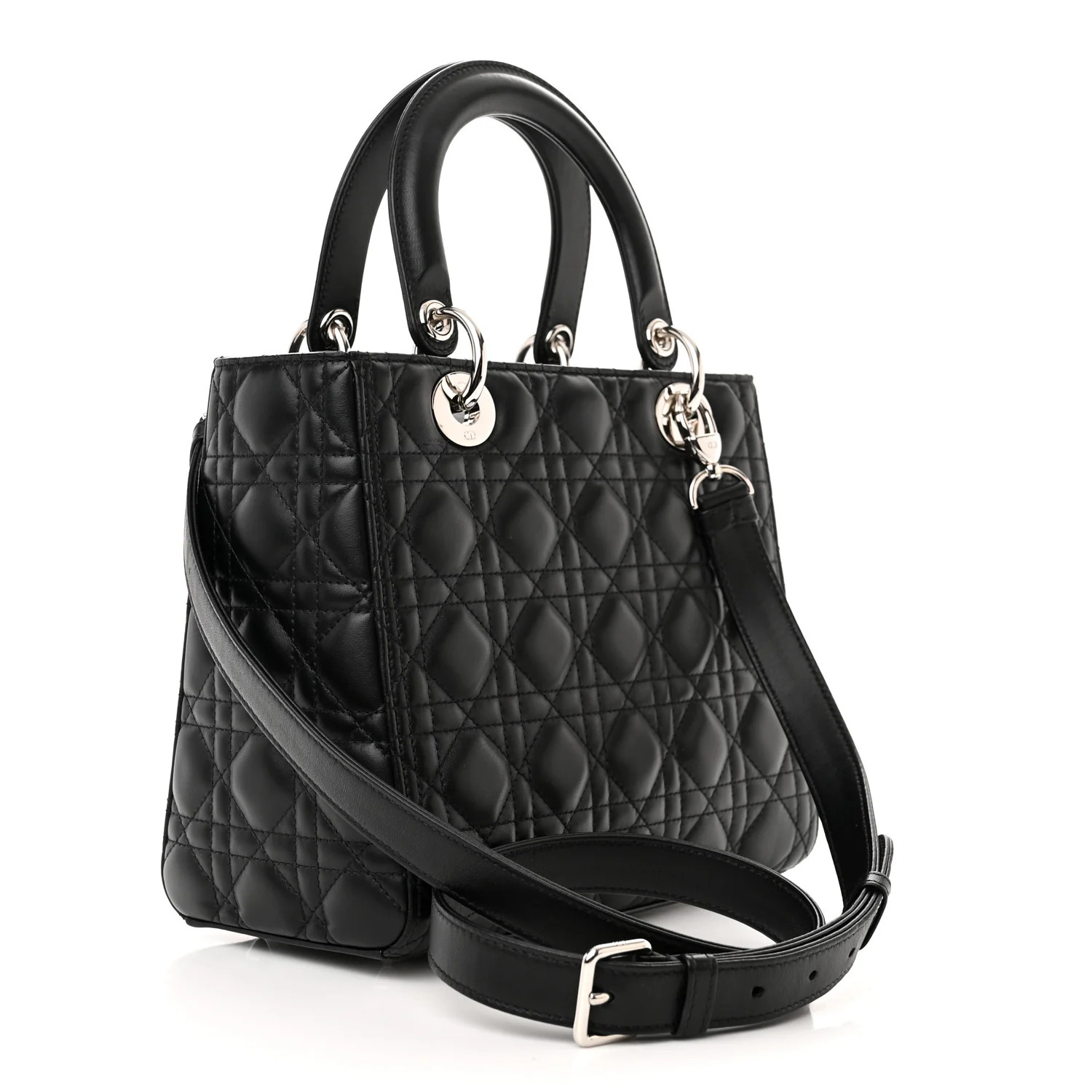 Lambskin Cannage Medium Lady Dior Black | FASHIONPHILE (US)
