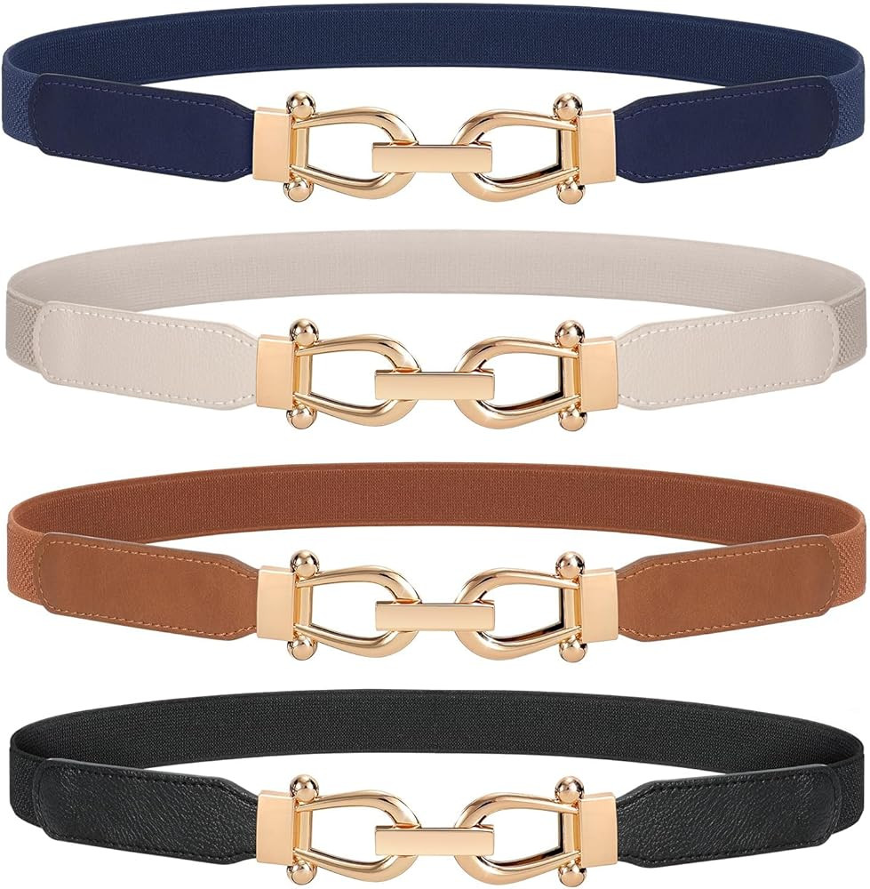 WERFORU Women Skinny Belt for Dresses Retro Stretch Ladies Waist Belt Plus Size Set of 4 | Amazon (US)