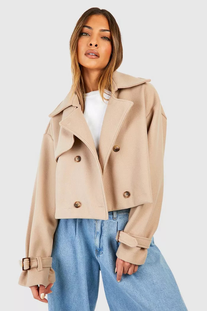 Wool Look Cropped Trench Coat | Boohoo.com (UK & IE)