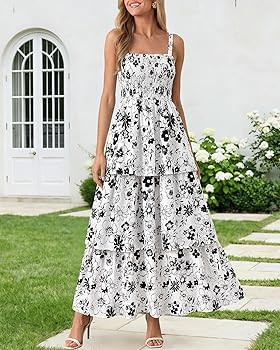 BTFBM Summer Dresses for Women 2026 Floral Spaghetti Strap Wedding Guest Dress Maxi Beach Vacatio... | Amazon (US)