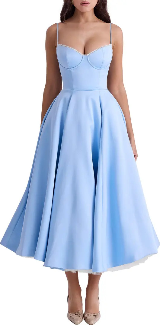 Mademoiselle Bustier Stretch Satin Midi Dress | Nordstrom