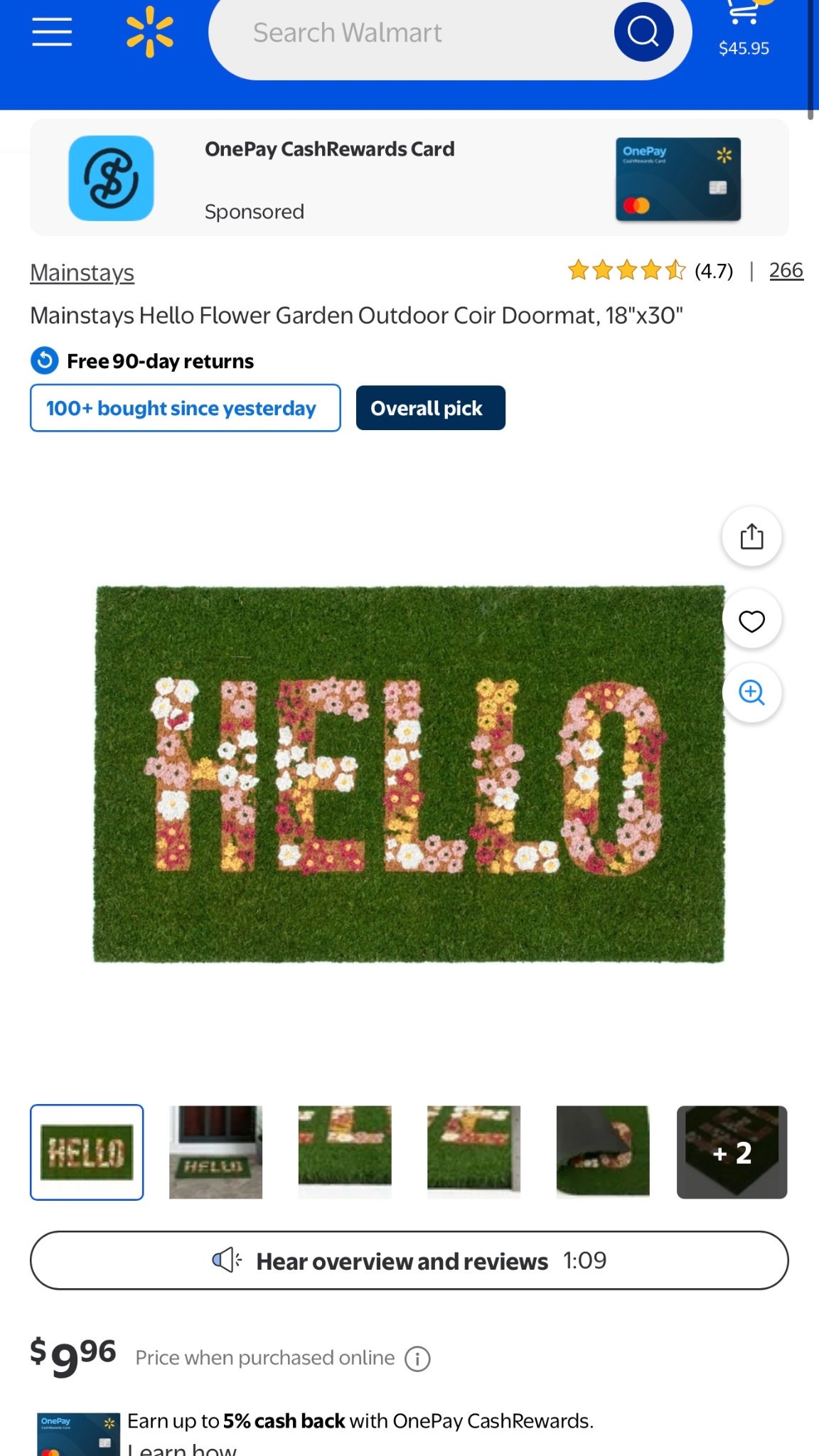 HOW CUTE is this Outdoor Coir Rug.. LOVE the green with flowers!! 💚💐🩷

ONLY $9.96!!!! 🤑

Mainstays Hello Flower Garden Outdoor Coir Doormat, 18"x30"

*linking up some other cute outdoor rug options too :)

walmart finds, Walmart home, Walmart trends, Walmart deals, Walmart look for less, Walmart rugs, Walmart outdoor rugs, coir rugs, trending at Walmart, hot deals, rugs under $20, cute outdoor rugs, spring rugs, summer rugs

#LTKSaleAlert #LTKHome #LTKSeasonal