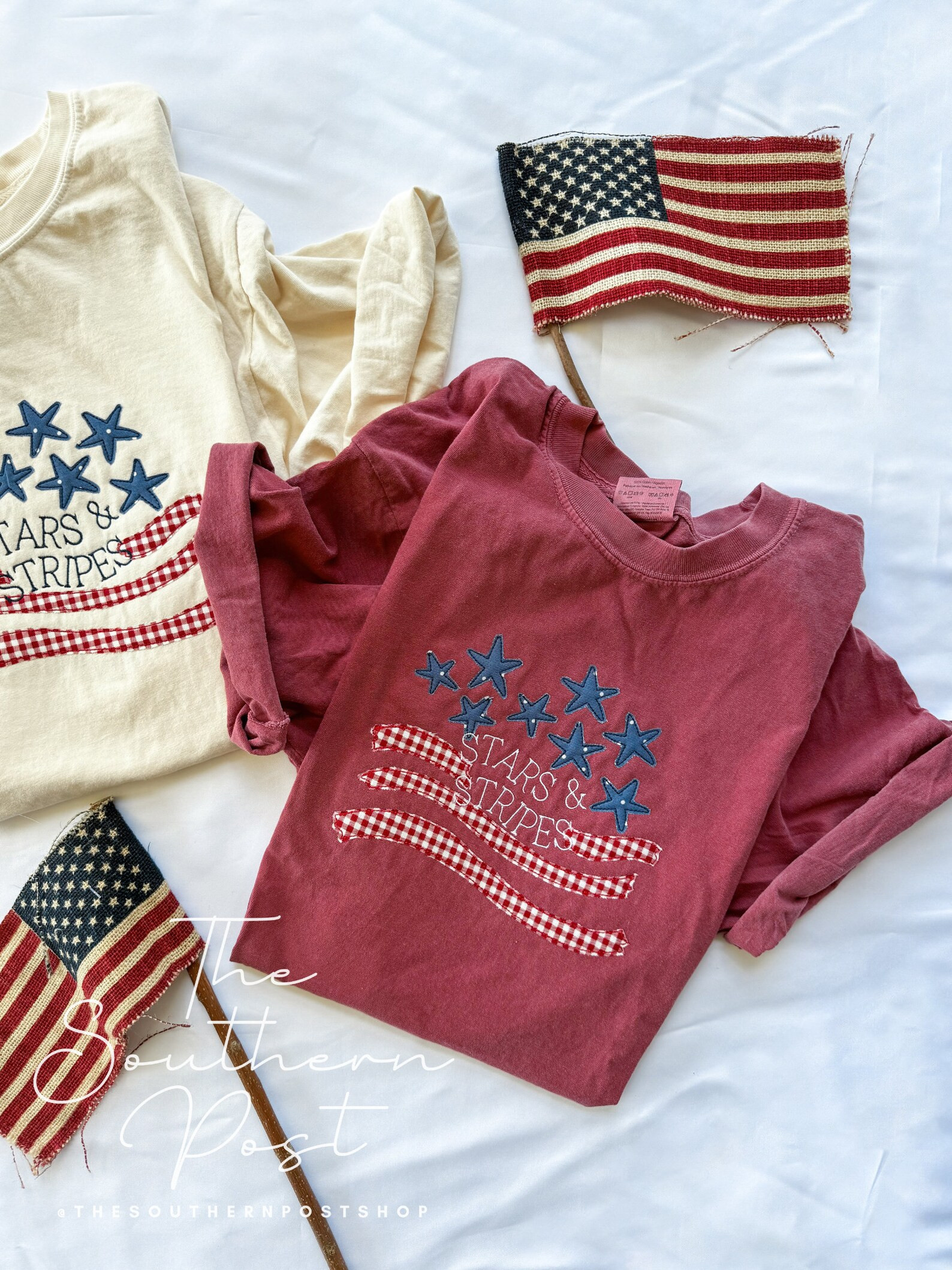 Stars & Stripes Applique, Embroidered Tee -- Comfort Colors Short Sleeve Tee - Etsy | Etsy (US)