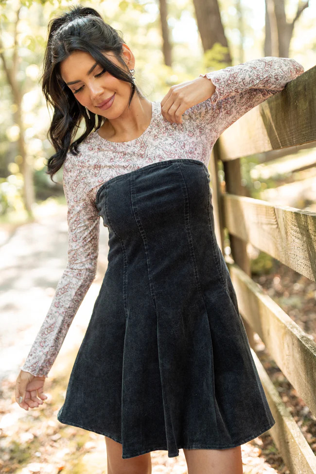 Ophelia Black Corduroy Strapless Mini Dress | Pink Lily