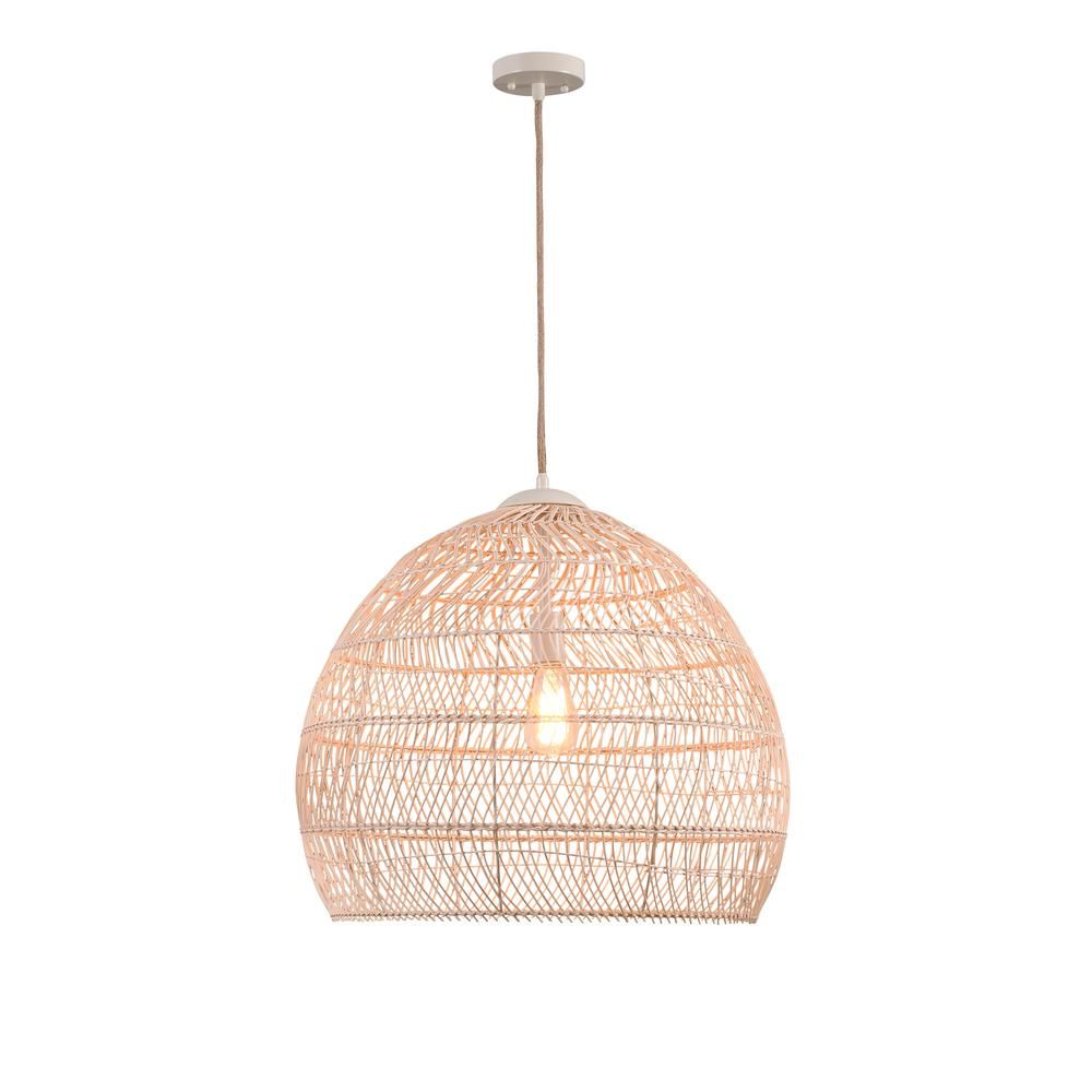 Manor Brook Pagos 1-Light Brown Pendant with Rattan Shade | The Home Depot