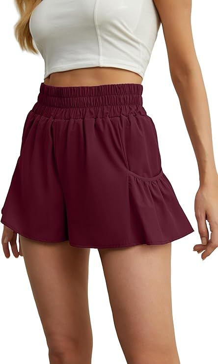 FREEOAK Flowy Athletic Shorts for Women High Waist Running Workout Skirt Gym Short Quick Dry with... | Amazon (US)