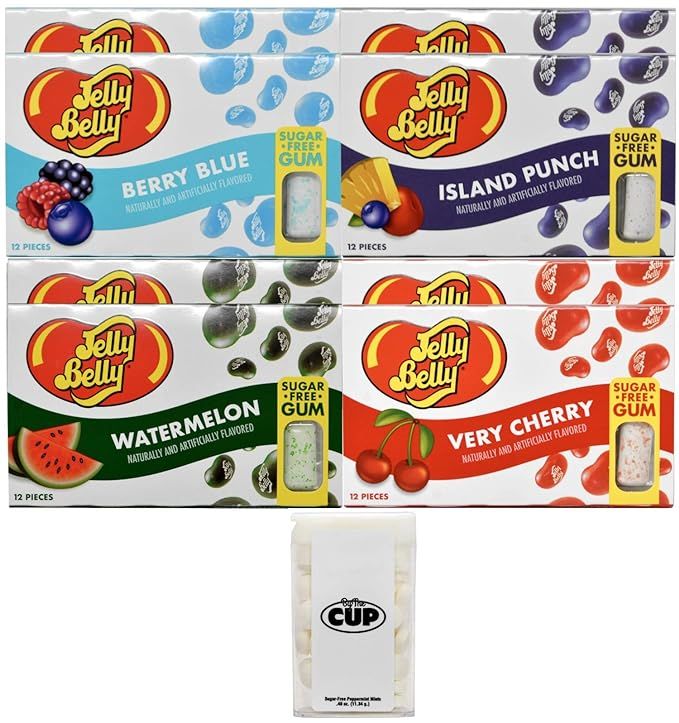 Jelly Belly Sugar Free Gum Variety: Very Cherry, Berry Blue, Island Punch, Watermelon (Pack of 8)... | Amazon (US)