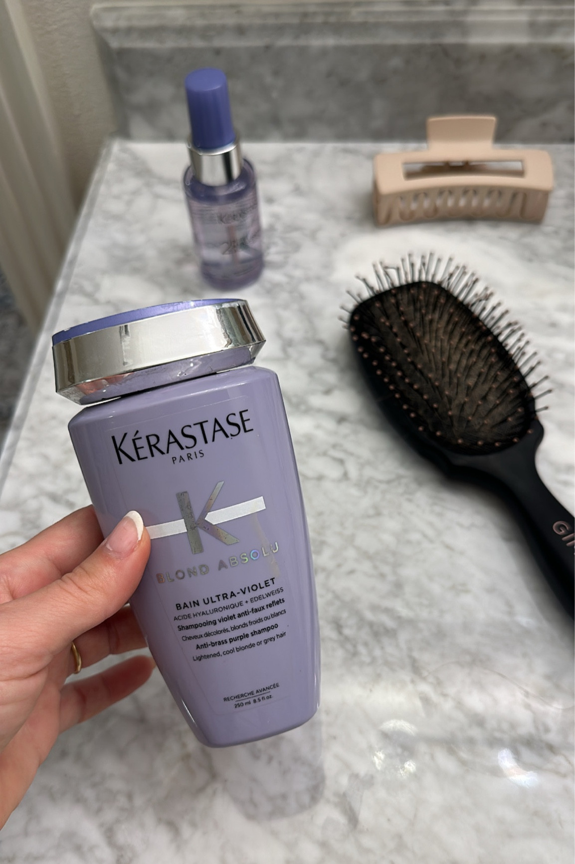 Purple shampoo to remove yellow/brassy color from blonde hair/highlights
Hydrating + strengthening serum 

@kerastase_official #KerastasePartner #hair #blonde #laurabeverlin

#LTKbeauty #LTKsalealert #LTKfindsunder50