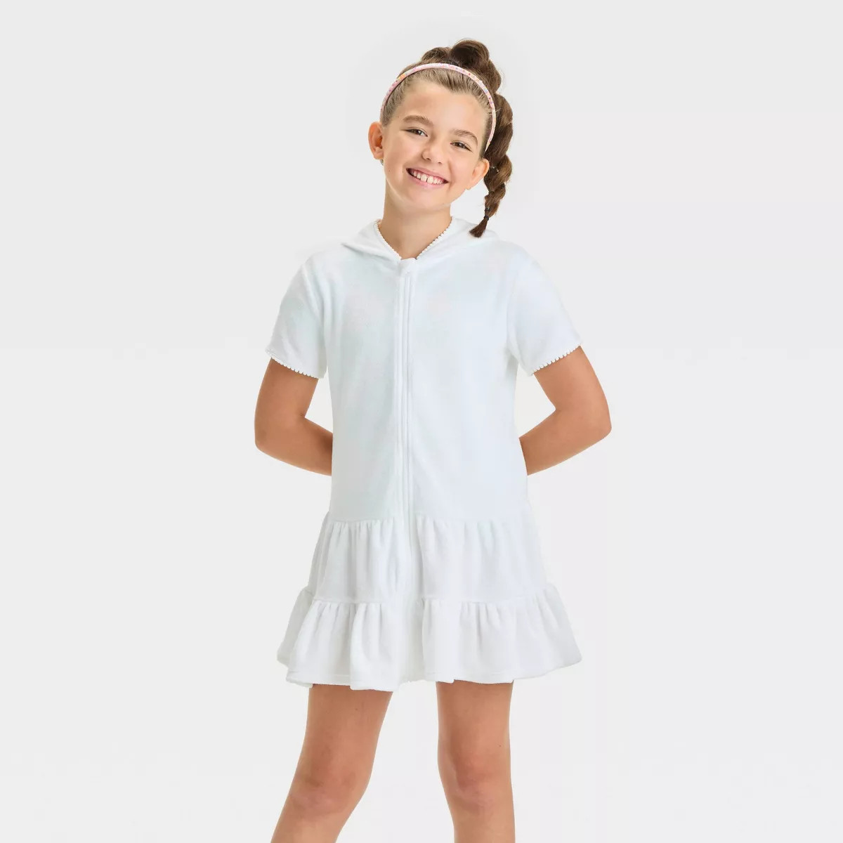 Girls' Solid Short Sleeve Cover Up Dress - Cat & Jack™ White L: Cotton Blend, Recycled Polyeste... | Target