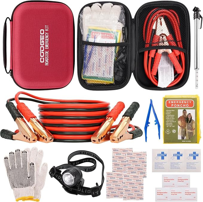 Car Roadside Emergency Kit with Battery Jumper Cables,Car Accessories for Men or Women,Automotive... | Amazon (US)