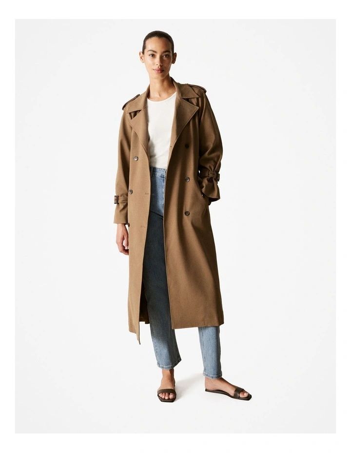 Twill Longline Trench Coat in Sepia | Myer