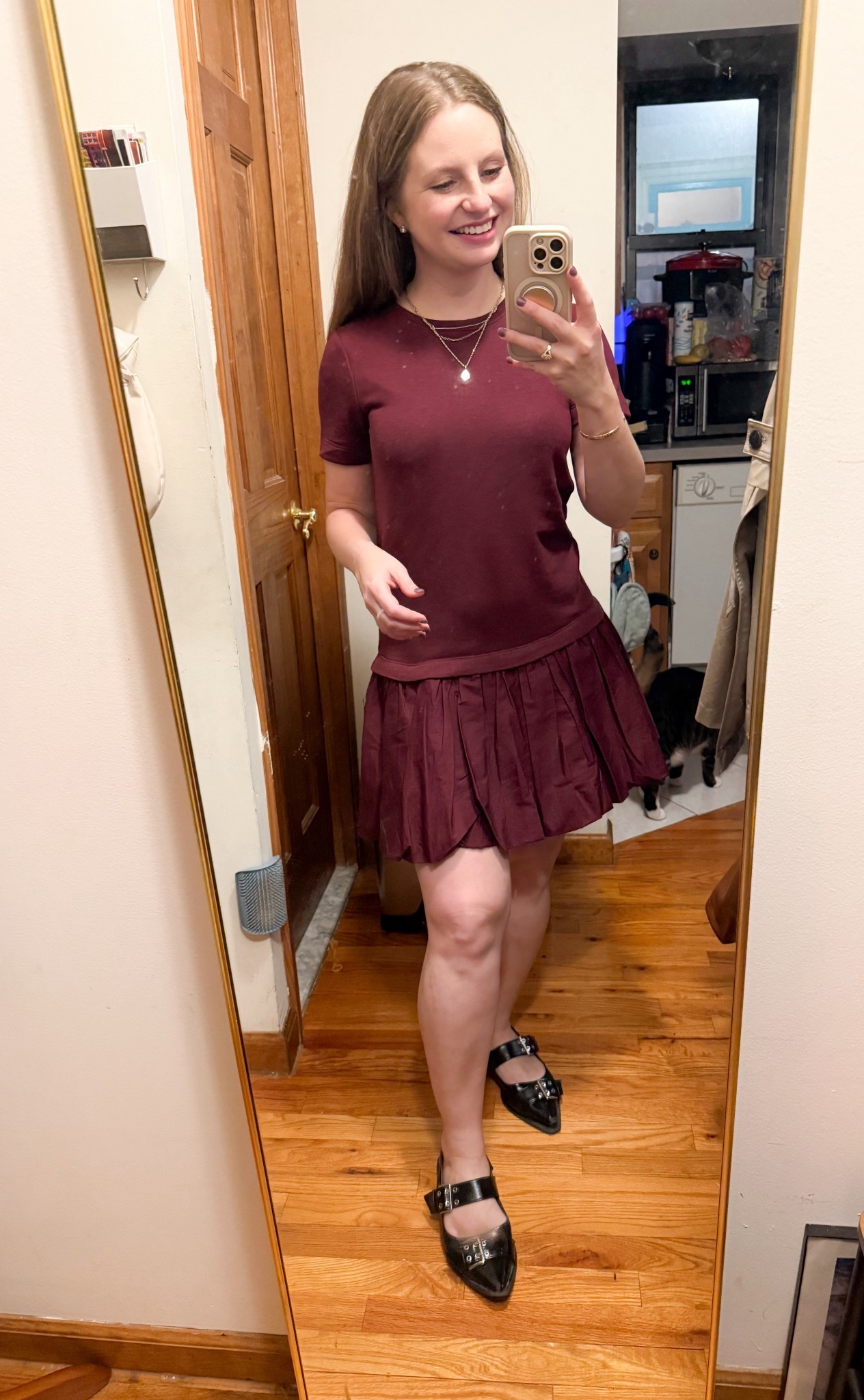 Cutest bubble-hem dress in wine from Loft! Wearing an XS Regular. 

Work outfit, fall dress, fall outfit, fall style

#LTKWorkwear #LTKSeasonal #LTKSaleAlert