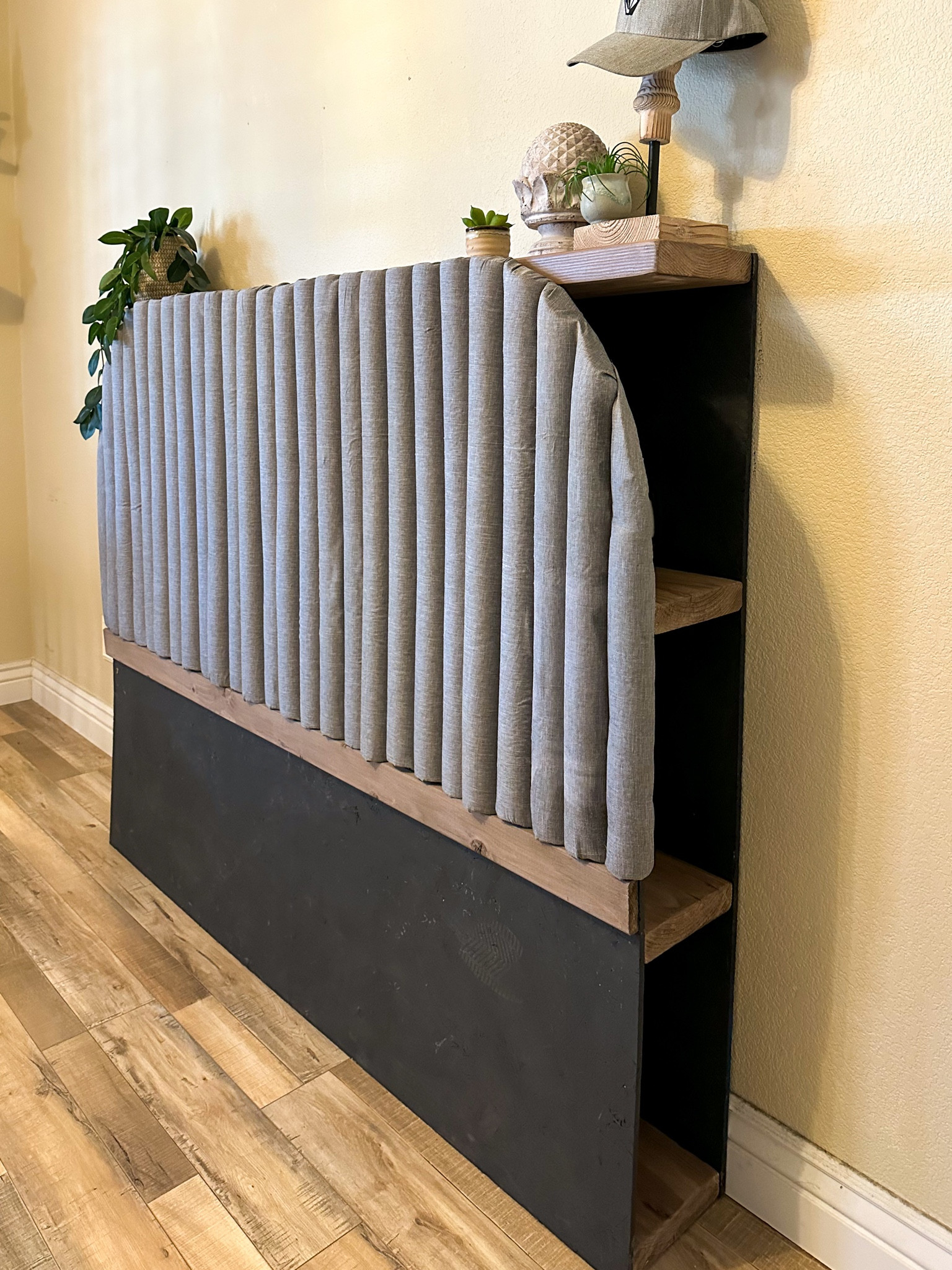 Tufted pool noodle headboard with side book storage

#LTKfamily #LTKbaby #LTKhome