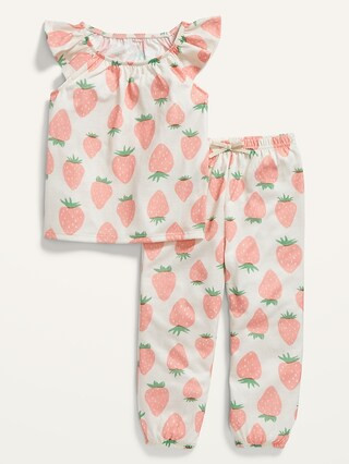 Printed Loose-Fit Ruffle-Trim Pajama Set for Toddler Girl & Baby | Old Navy (US)