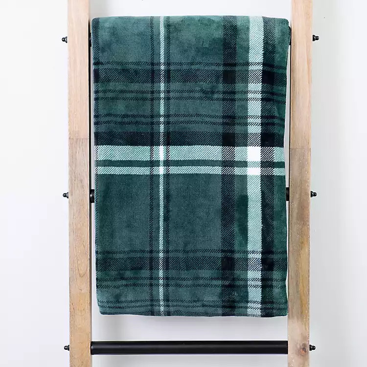 Green Plaid Plush Throw | Kirkland's Home