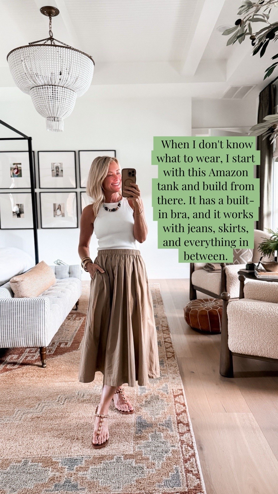 I always come back to this Amazon tank with a built in bra. So perfect as a base for any outfit!
Tank: small
Skirt: xs

#LTKootd #LTKOver40 #LTKSeasonal