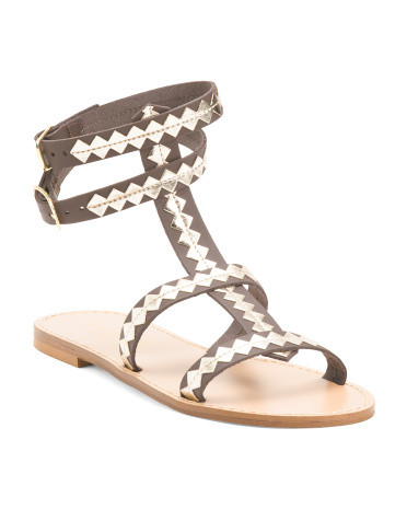 Made In Italy Leather Cage Sandals | TJ Maxx