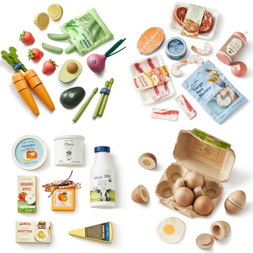 Tiny Land Wooden Play Food Set Bundle Includes 50 PCS of Fruits, Veggies, Meats, Seafood, Eggs & Dairy | Amazon (US)