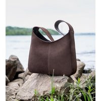 Brown Suede Leather Tote Bag - Soft Handmade Shoulder Purse For Women, Casual Everyday Bag, Neutral Minimalist Gift, Artisan Work | Etsy (US)