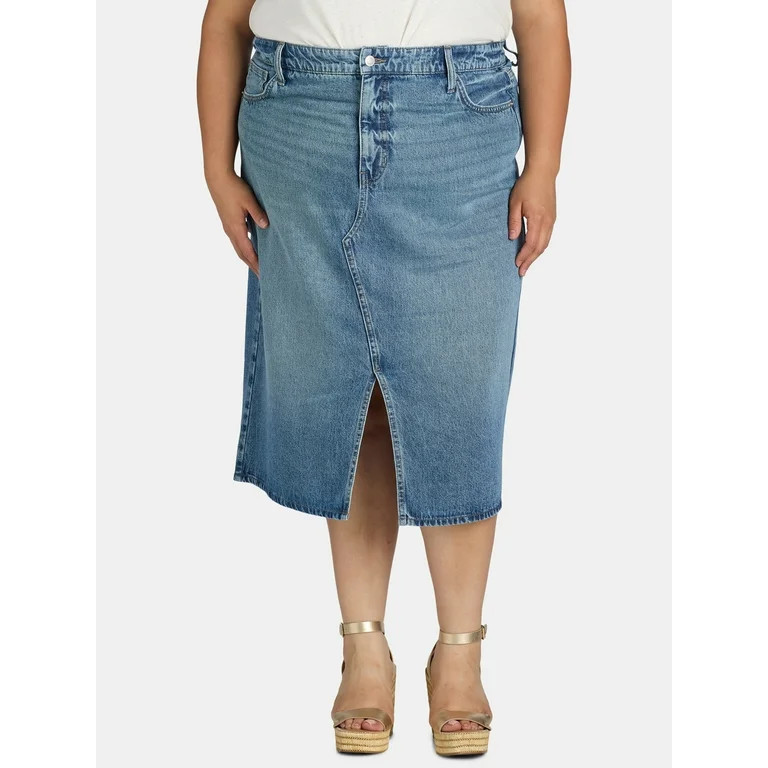 Terra & Sky Women's Plus Size Denim Midi Skirt, Sizes 16W-26W | Walmart (US)