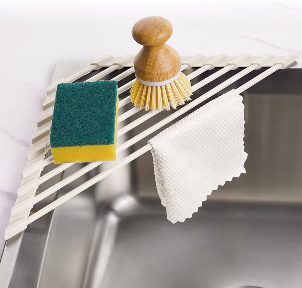 Tomorotec Compact Silicone-Coated Triangle Dish Drying Rack for Sink Corner - Foldable Stainless ... | Amazon (US)