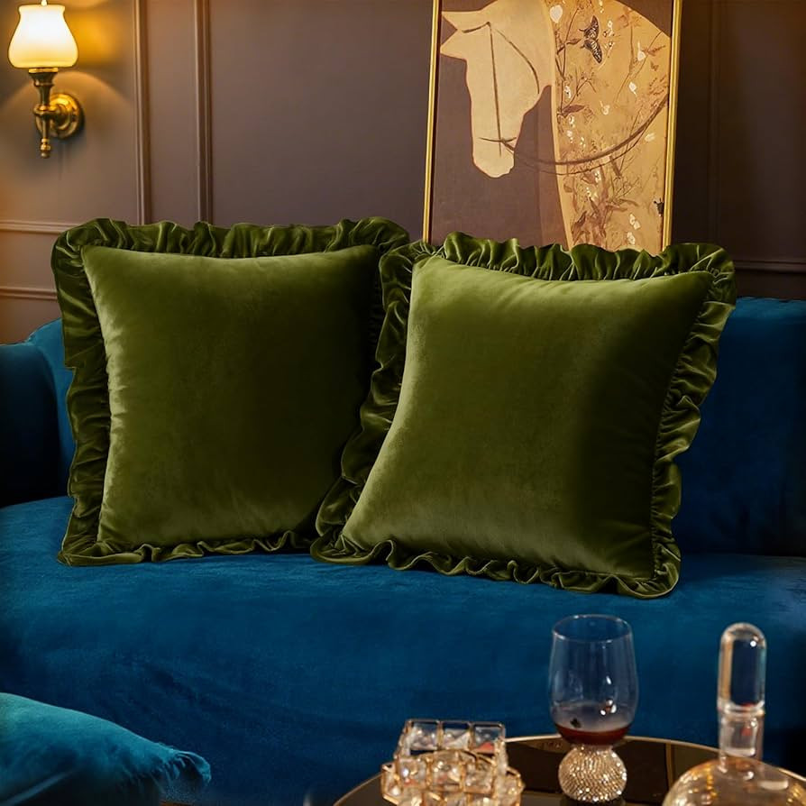 Velvet Throw Pillow Covers Set of 2, Soft Decorative Ruffle Cushion Cases for Couch Sofa Bedroom,... | Amazon (US)
