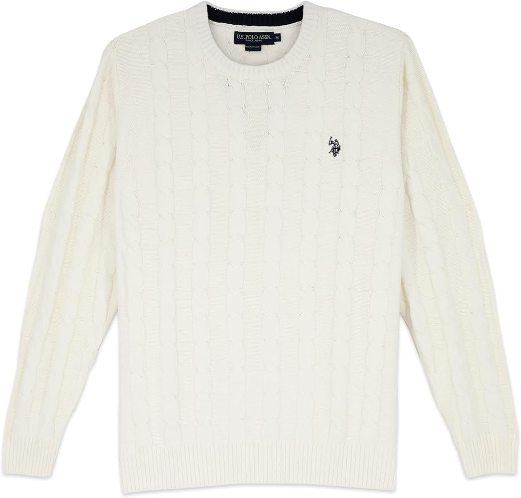 U.S. Polo Men's Cable Crew Neck Sweater Pullover | Amazon (US)