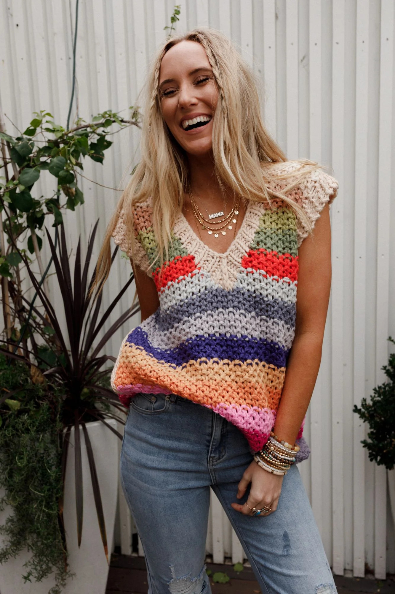 Wrapped Up In Color Knit Vest - Cream Multi | Three Bird Nest
