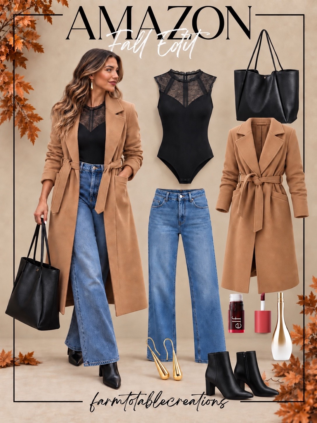 Amazon Fall Date Night 🤎🖤

The perfect fall date-night look with just the right mix of feminine and polished! A black lace bodysuit paired with relaxed denim creates an effortlessly chic base, while the camel belted coat instantly elevates the outfit. Add sleek black ankle boots, a classic tote, gold earrings, and a deep berry lip for the finishing touches.

This is one of those Amazon outfits that works for dinner, drinks, a concert, or a cozy night out—and the neutral pieces make it easy to recreate all season long.

Follow @farmtotablecreations on Instagram for more cozy home finds and trending decor.

#LTKStyle #AmazonFashion #AmazonFinds #FallDateNight #DateNightOutfit #FallOutfit #FallFashion #AmazonStyle #FallWardrobe #NightOutStyle #NeutralStyle #CasualChic #AffordableFashion #AutumnStyle #LTKFinds

#LTKOver40 #LTKSeasonal #LTKmomlife
