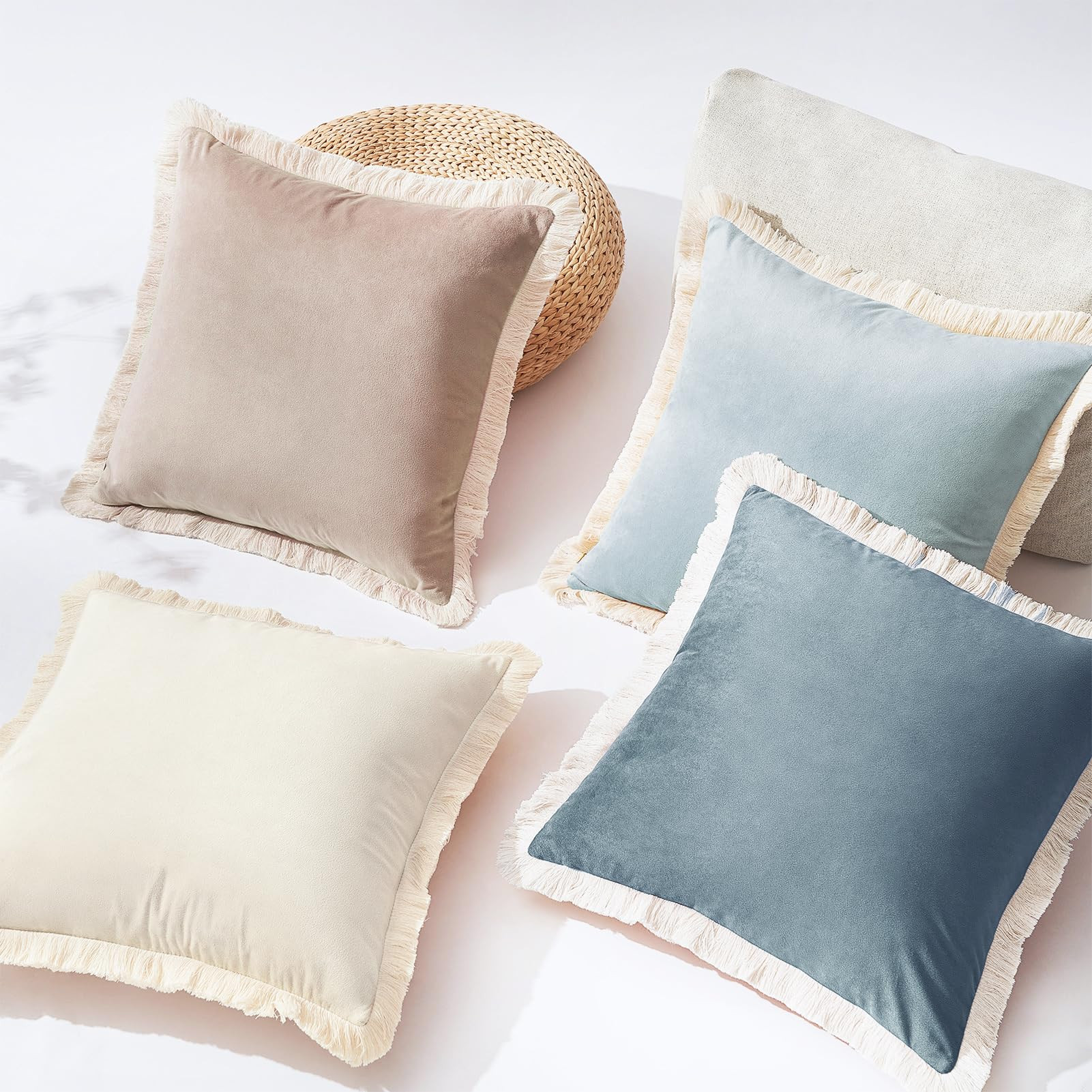 MONDAY MOOSE Decorative Throw Pillow Covers Cushion Cases, Set of 4 Soft Velvet Modern Fringe Tas... | Amazon (US)