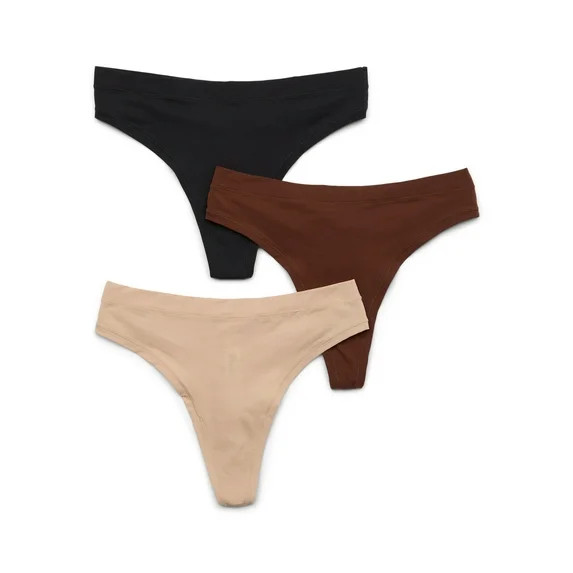 No Boundaries Fit Stretch Thong Panties, 3-Pack, Women's XS-XXXL | Walmart (US)