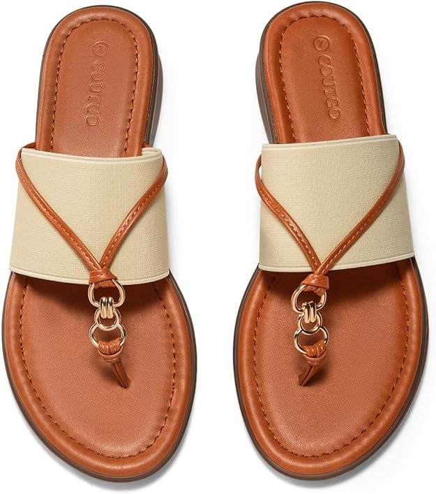 Coutgo Womens Flip Flops Wedge Sandals Dressy Beach Summer Flats Comfortable Slip on Stretch Slip... | Amazon (US)