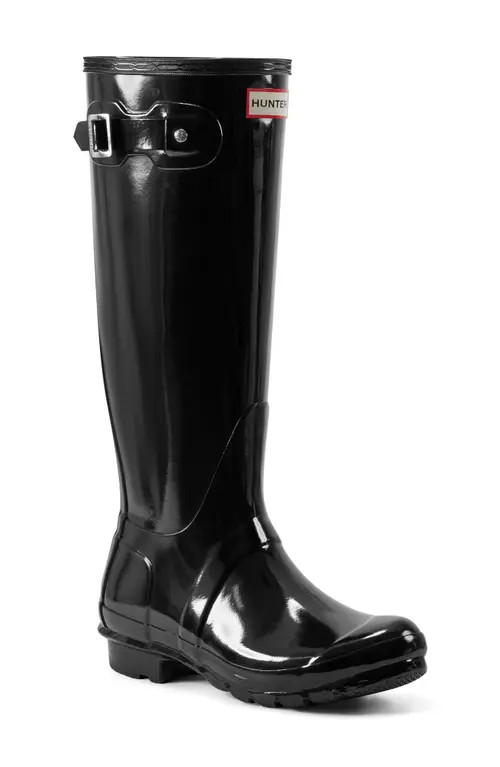 Hunter Refined Tall Gloss Waterproof Rain Boot in Black at Nordstrom, Size 11 | Nordstrom