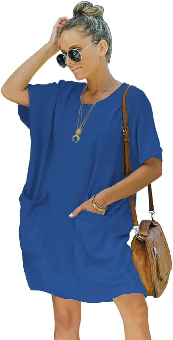 Women’s Casual Summer T Shirt Dress Elastic Loose Short Sleeve Dress with Pocket for Women | Amazon (US)