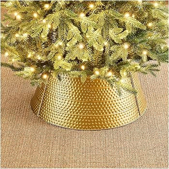Glitzhome Gold Hammered Metal Tree Collar Tree Base Cover Decorative Christmas Tree Ring for Chri... | Amazon (US)
