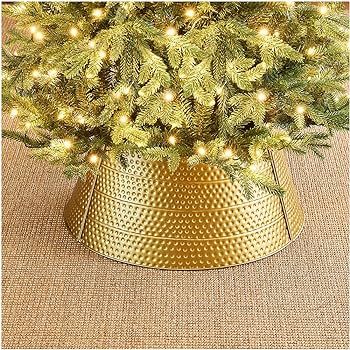 Glitzhome Gold Hammered Metal Tree Collar Tree Base Cover Decorative Christmas Tree Ring for Chri... | Amazon (US)