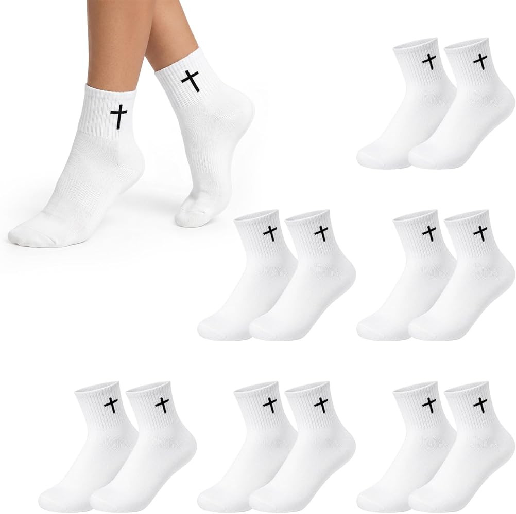 Skicuff 6/9 Pairs Christian Cross Socks Prayer Quarter Crew Stockings Embroidered Religious Socks... | Amazon (US)