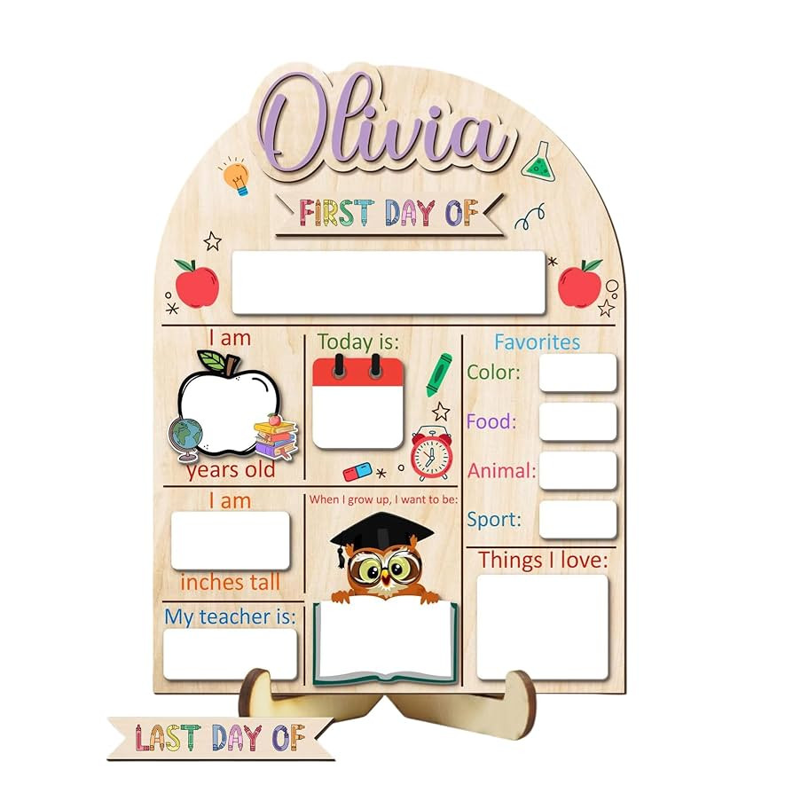 Custom First Day and Last Day of School Board, Personalized Wooden Chalkboard Name Sign Photo Pro... | Amazon (US)