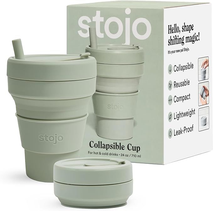 STOJO Titan Collapsible Travel Cup With Straw - Sage Green, 24oz / 710ml - Reusable To-Go Pocket ... | Amazon (US)