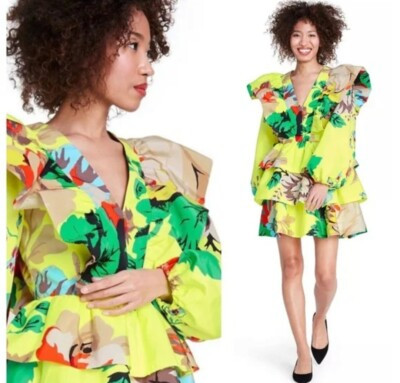 NEW Christopher John Rogers X Target Yellow Floral Long Sleeve Mini Dress 6  | eBay | eBay US