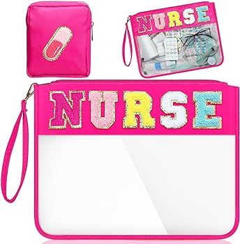 Hillban 2 Pcs Nurse Gifts Chenille Letter Bags Nurse Makeup Bag Nurse Survival Kit Bag Clear Cosm... | Amazon (US)