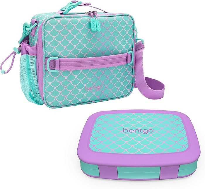 Bentgo Prints Insulated Lunch Bag Set With Kids Bento-Style Lunch Box (Mermaid Scales) | Amazon (US)