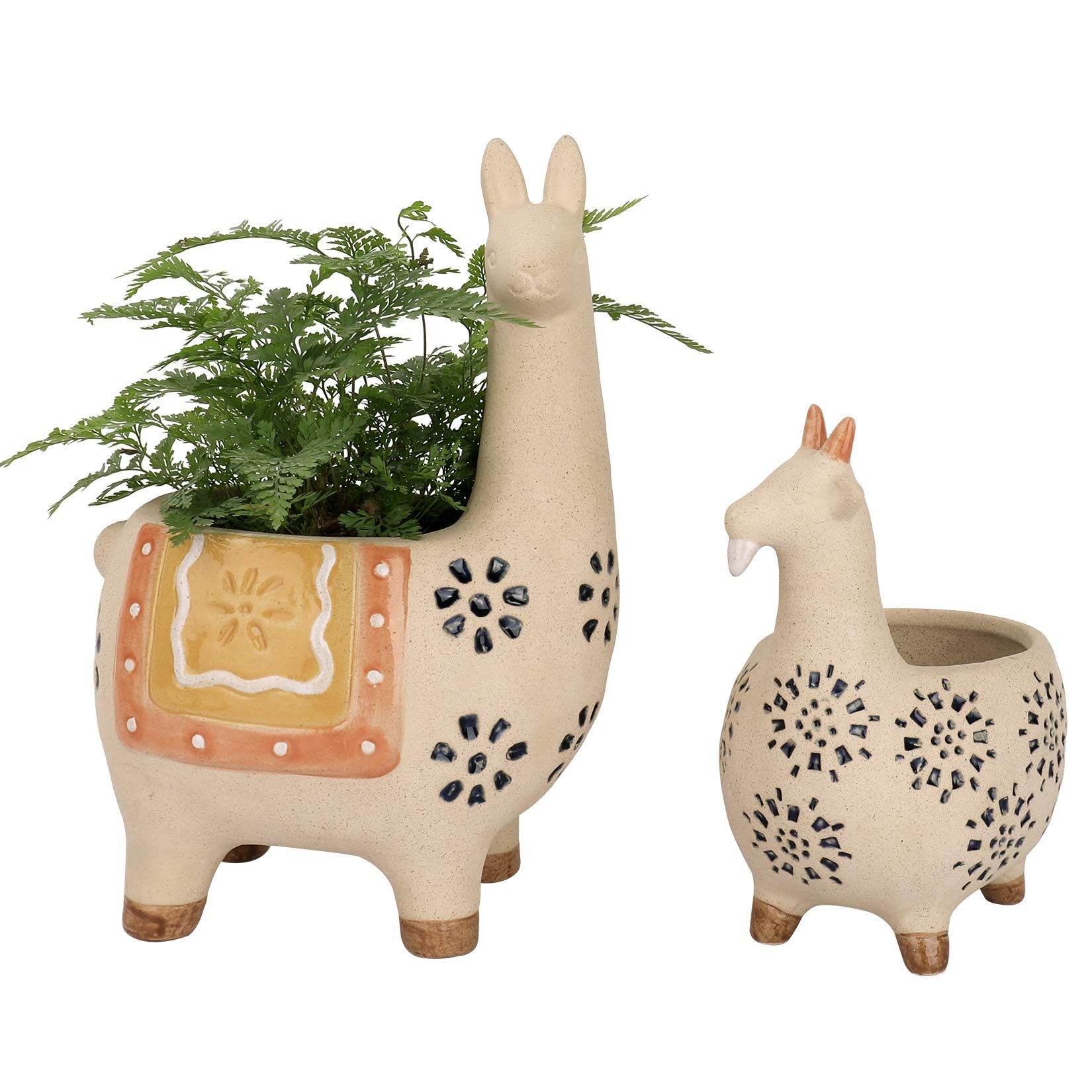 Ceramic Animal Succulent Planter Pots - 6.1 + 4.5 inch Cute Alpaca/Llama & Goat Rough Pottery Unglaz | Amazon (US)
