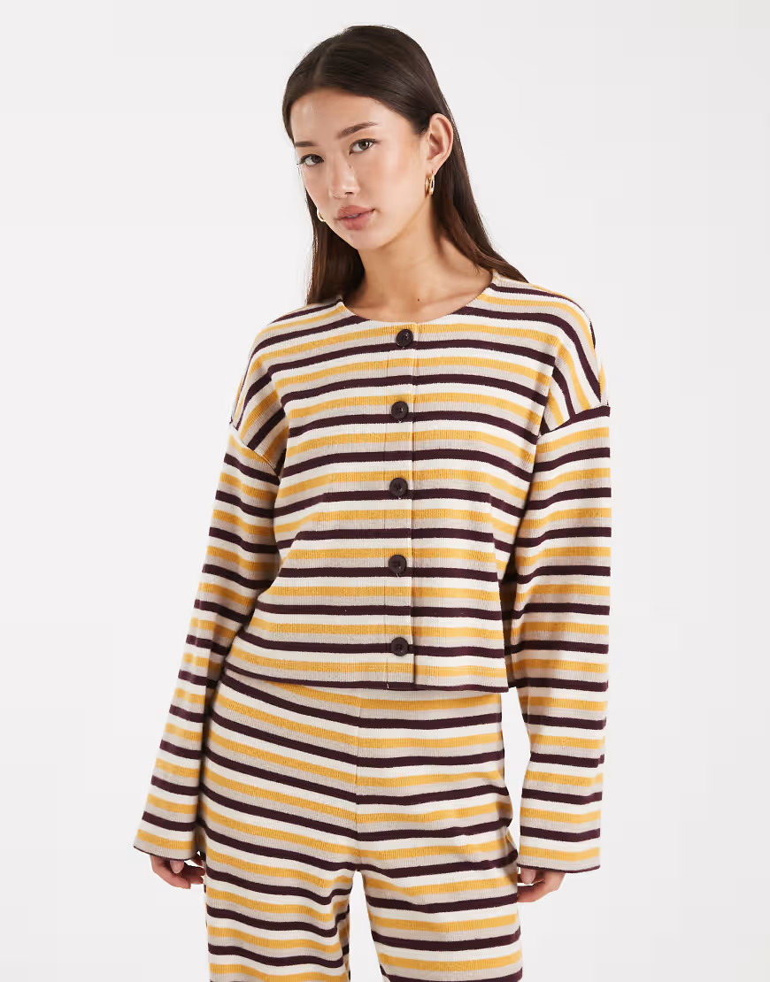 Miss Selfridge brushed rib cardigan in burgundy stripe - part of a set-Red | ASOS (Global)