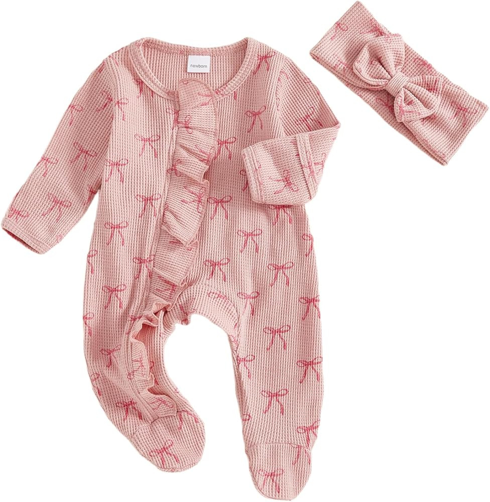 Socutebabe Newborn Baby Girl Clothes Preemie Coming Home Outfit Ruffle Romper Cute Ribbed Jumpsui... | Amazon (US)