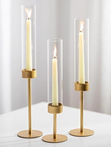 Sziqiqi Hurricane Taper Candle Holders: Gold Candlestick Holder for Wedding Table Centerpiece - G... | Amazon (US)