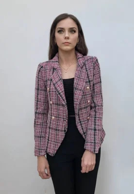 Blazer Alfaiataria Hora de Diva Acinturado Tweed Xadrez Vermelho | Dafiti (BR)