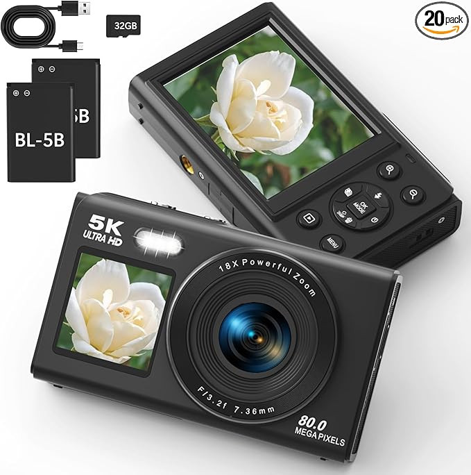 5K Digital Camera, Dual Screens Camera with 18X Digital Zoom, Compact Vlogging Camera for Teens, ... | Amazon (US)