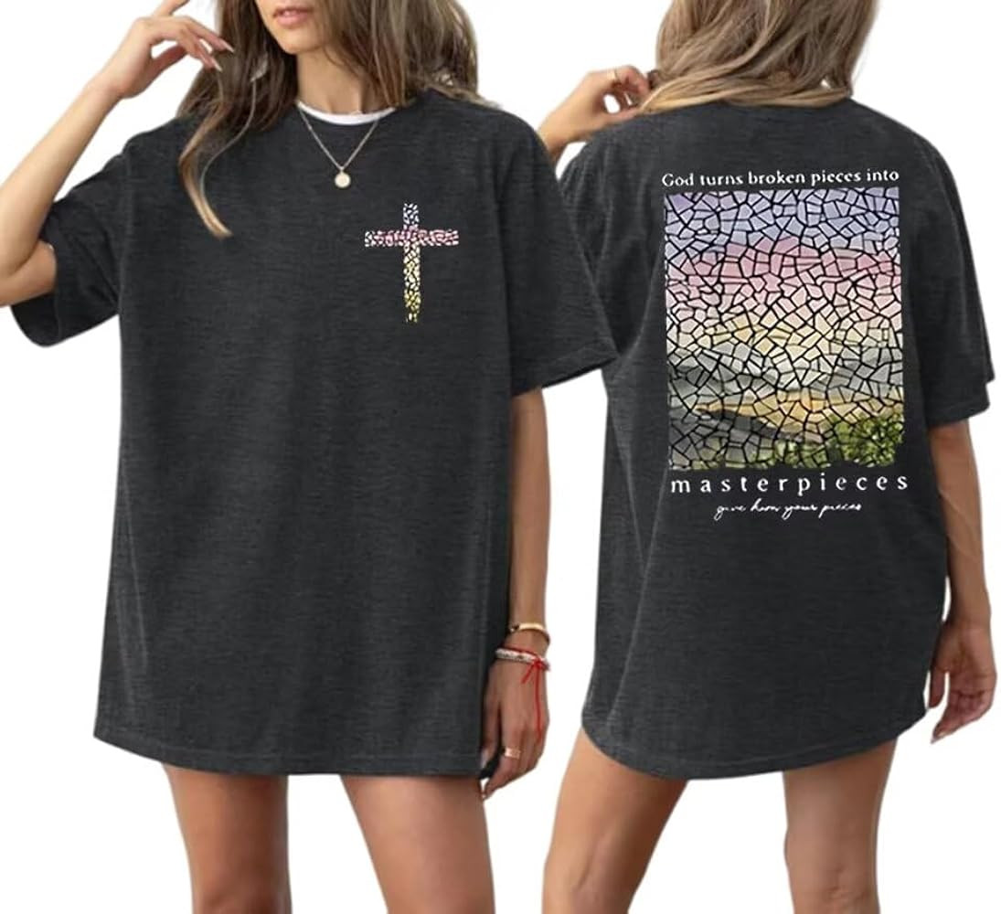 Christian Oversized Shirt for Women Faith Bible Verse Graphic Tee Top Vacation Summer Casual Boho... | Amazon (US)